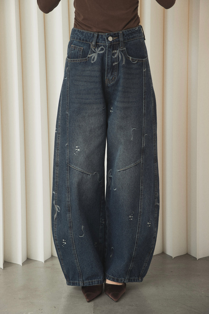 ヴィンテージリボンバレルデニムパンツ
