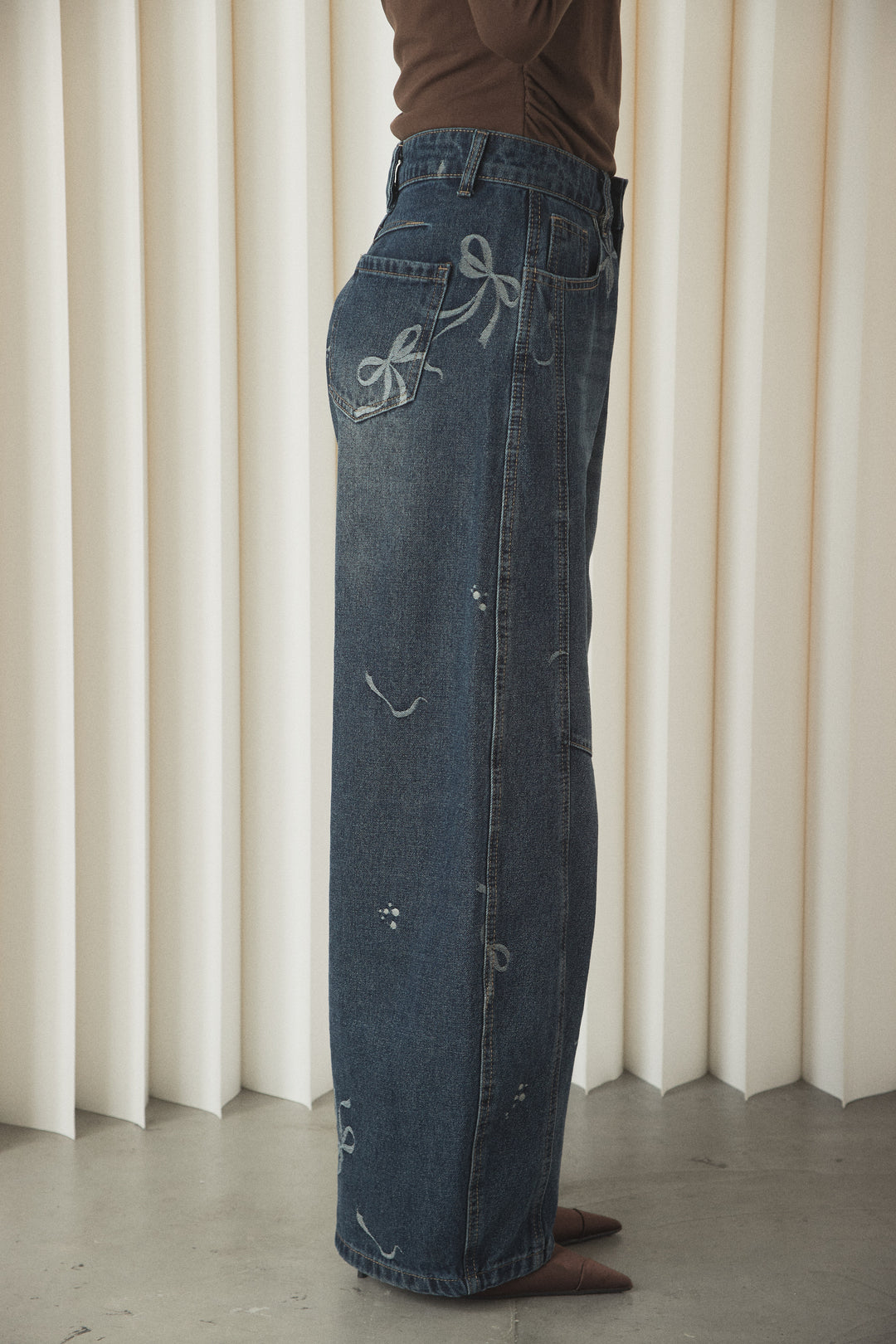 ヴィンテージリボンバレルデニムパンツ