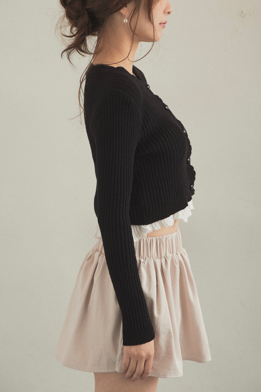 バイカラーフリルニットアンサンブル&ミニスカート3点セット