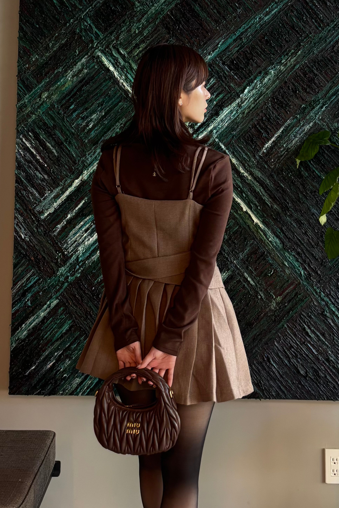 ニット付きリボンプリーツワンピース