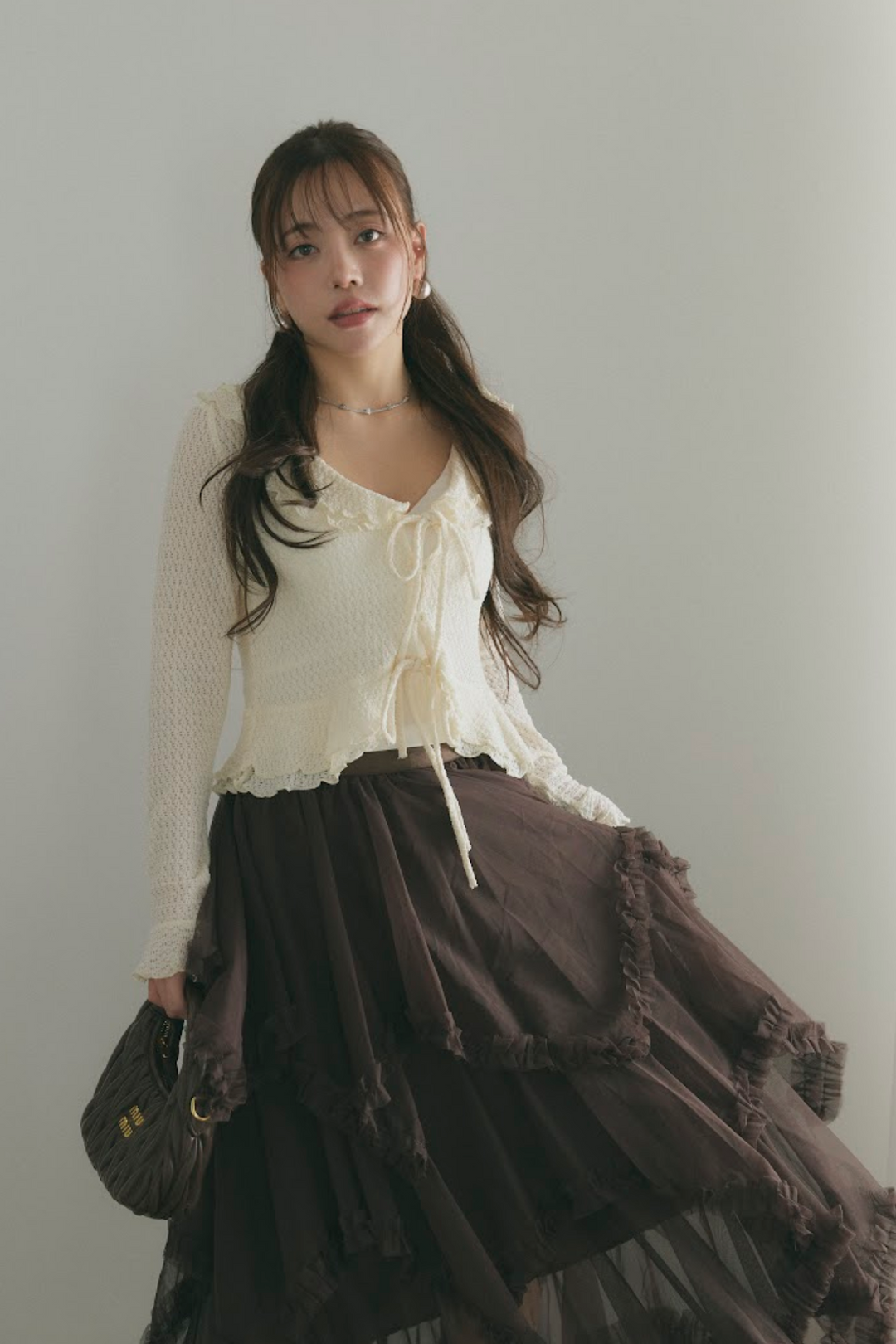 ダブルリボンシアーフリルカーディガン