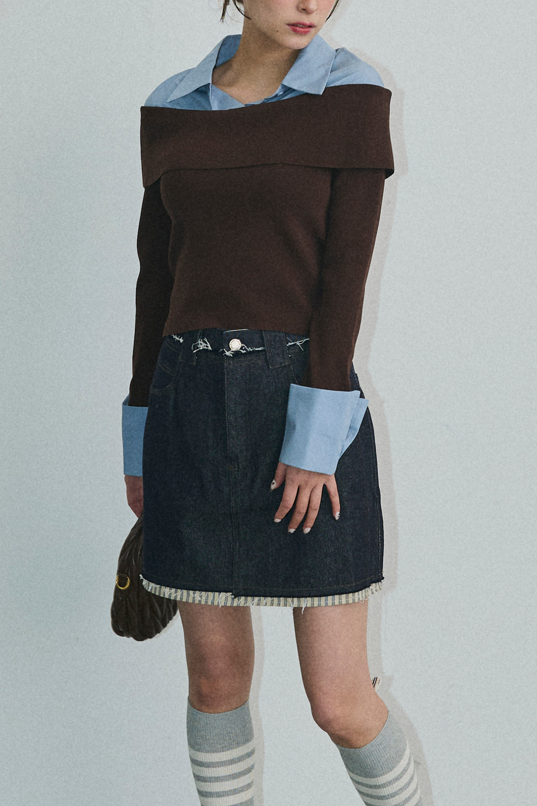 カットオフストライプデニムスカート