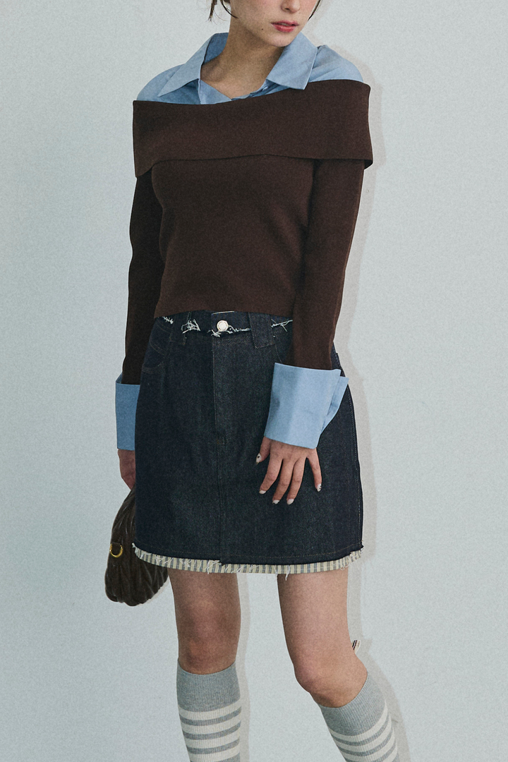 カットオフストライプデニムスカート