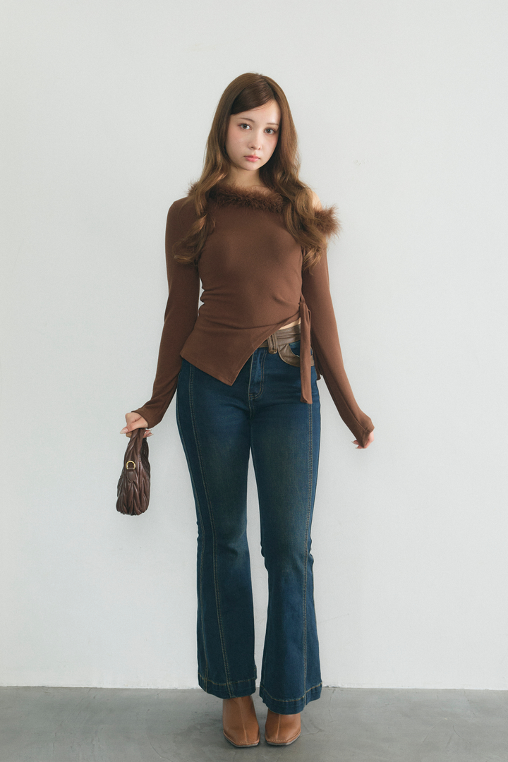 ワンショルダーファートップス