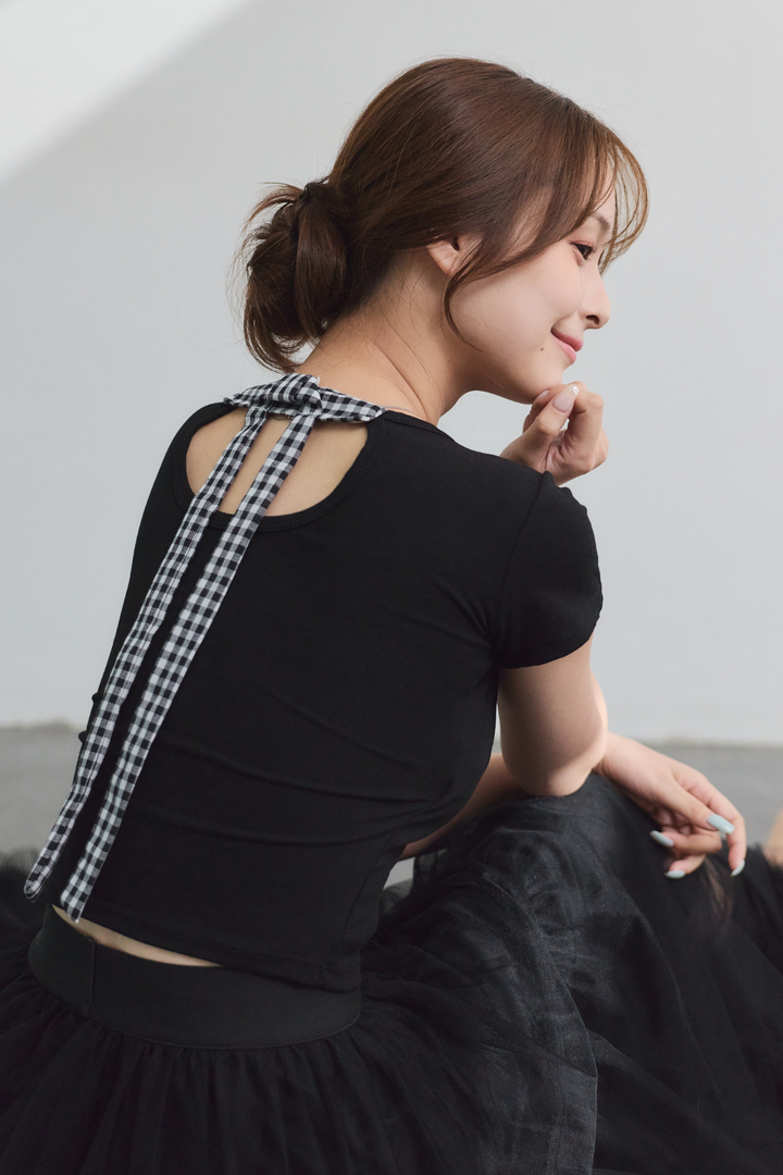 チェックリボンTシャツ(カップ付き)