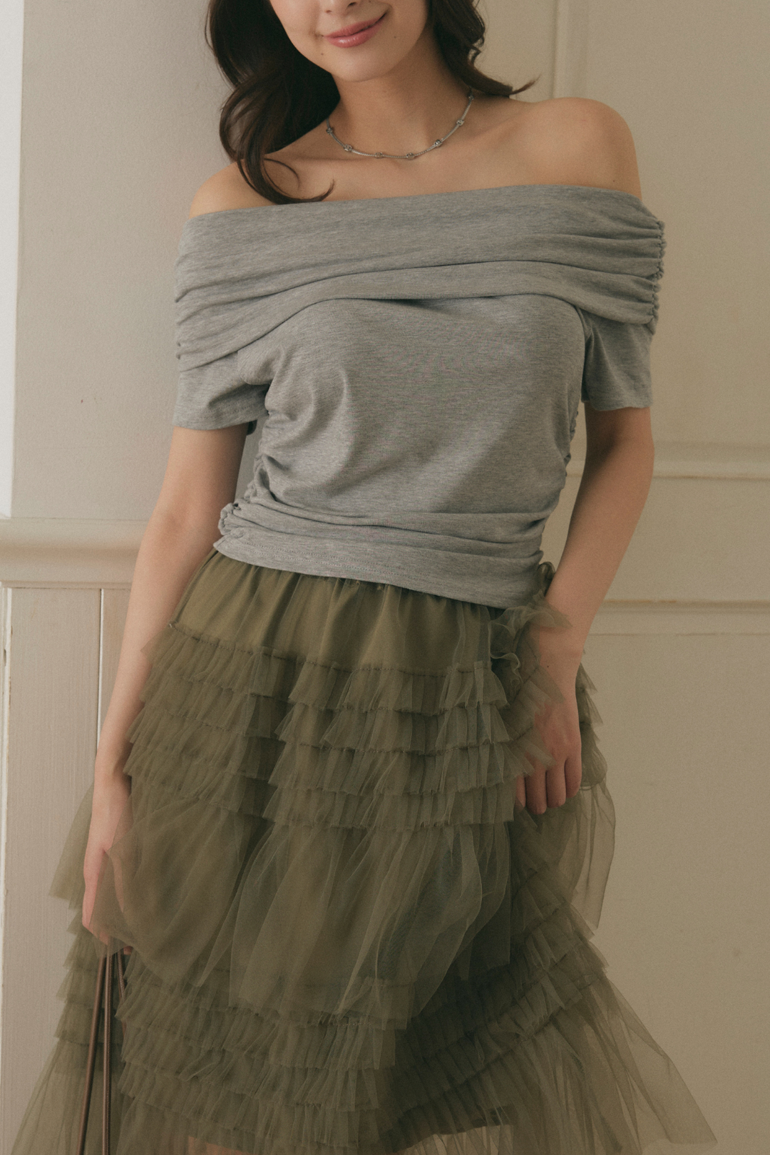 Chân váy midi voan bèo nhún