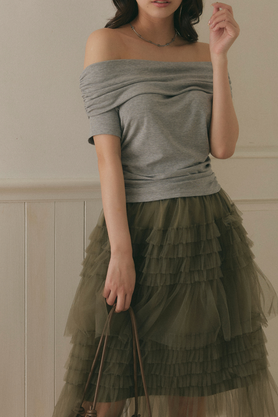 Chân váy midi voan bèo nhún