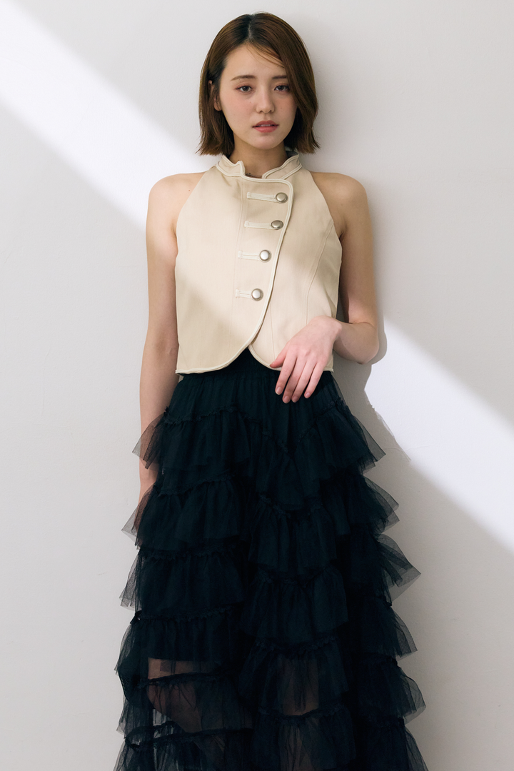 ナポレオンボタンパイピングショートトップス