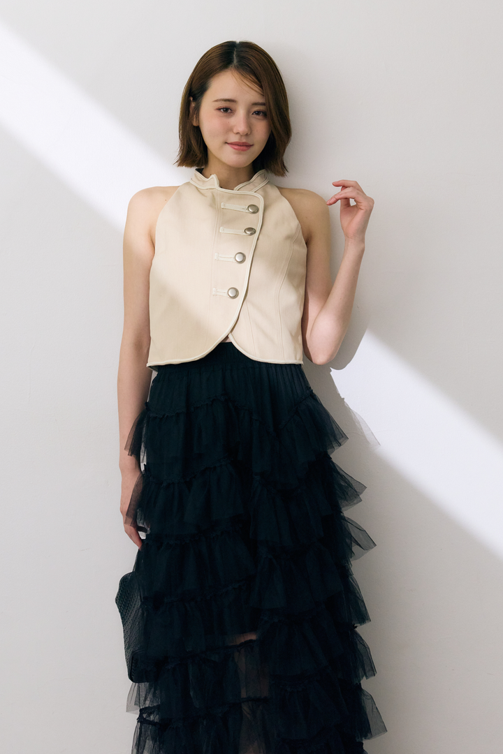 ナポレオンボタンパイピングショートトップス