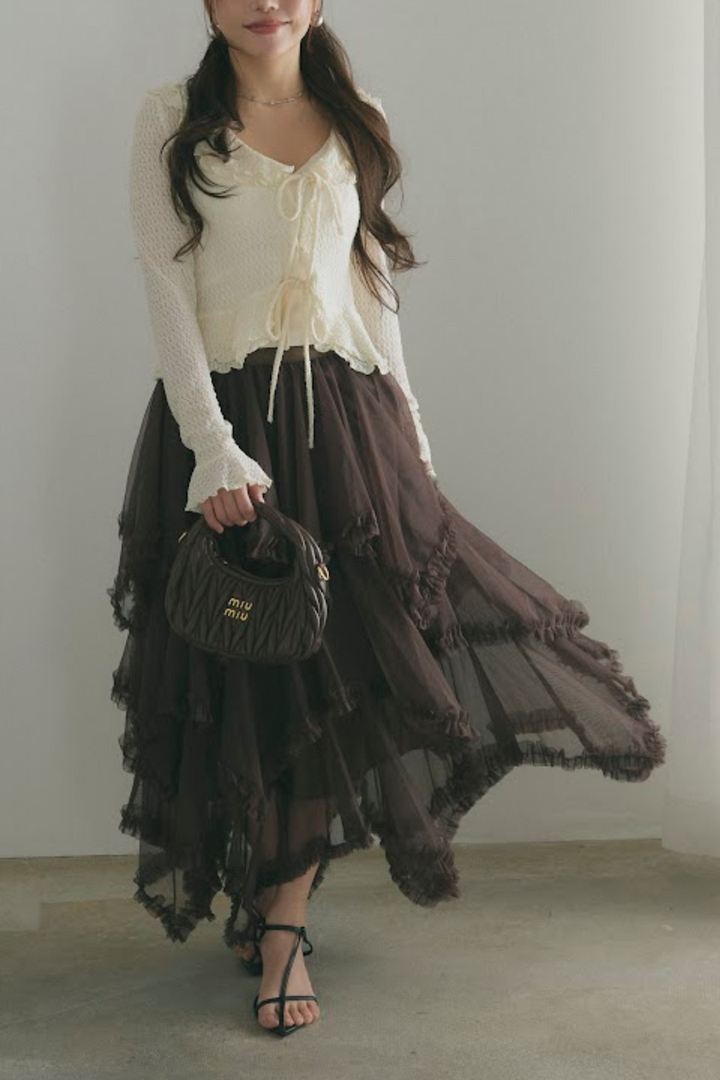 ダブルリボンシアーフリルカーディガン