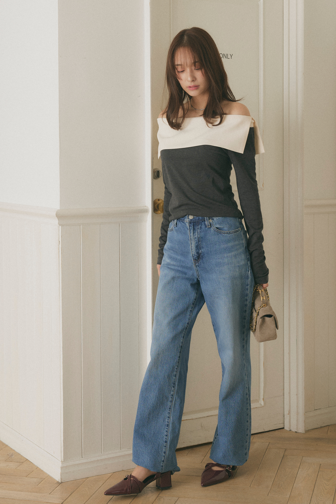 バイカラーオフショルクラシックトップス – maison-nua_shop