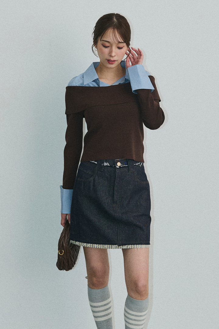 カットオフストライプデニムスカート