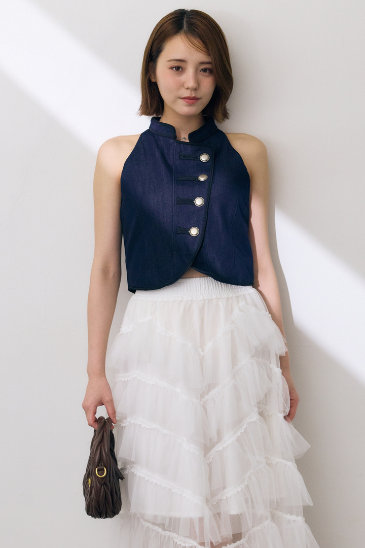 ナポレオンボタンパイピングショートトップス
