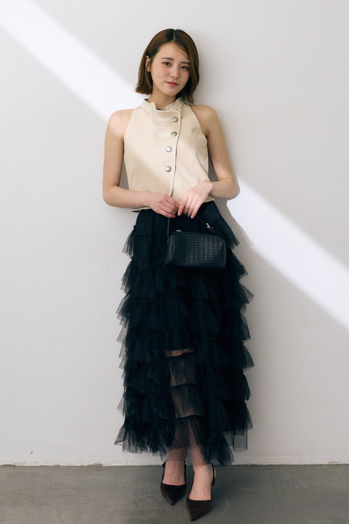 ナポレオンボタンパイピングショートトップス