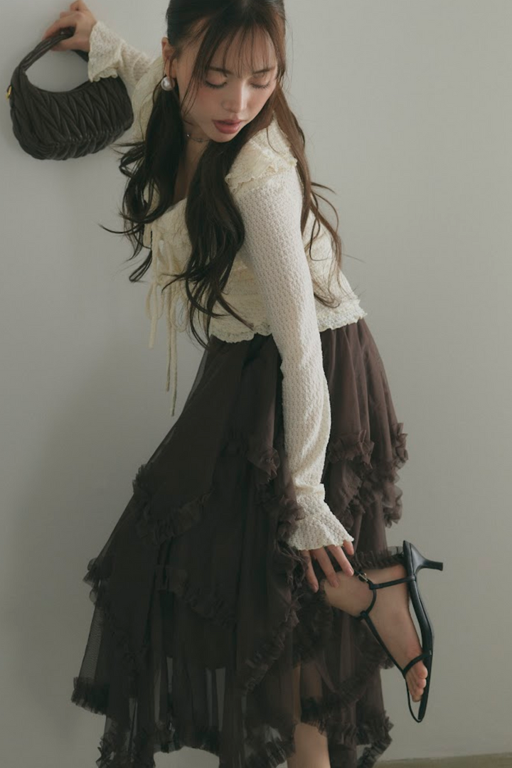 ダブルリボンシアーフリルカーディガン