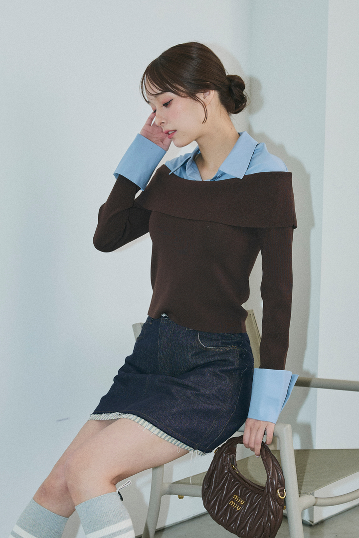 カットオフストライプデニムスカート