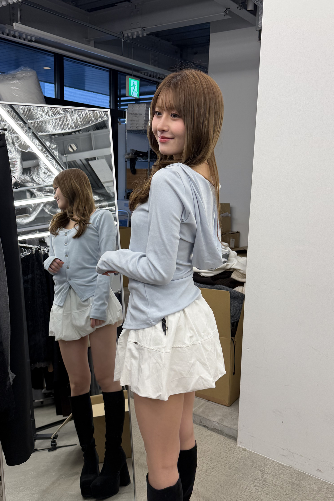 配色レイヤードボタントップス