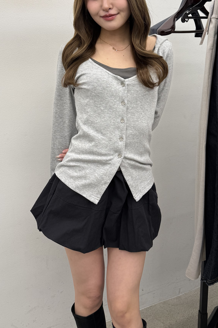 配色レイヤードボタントップス