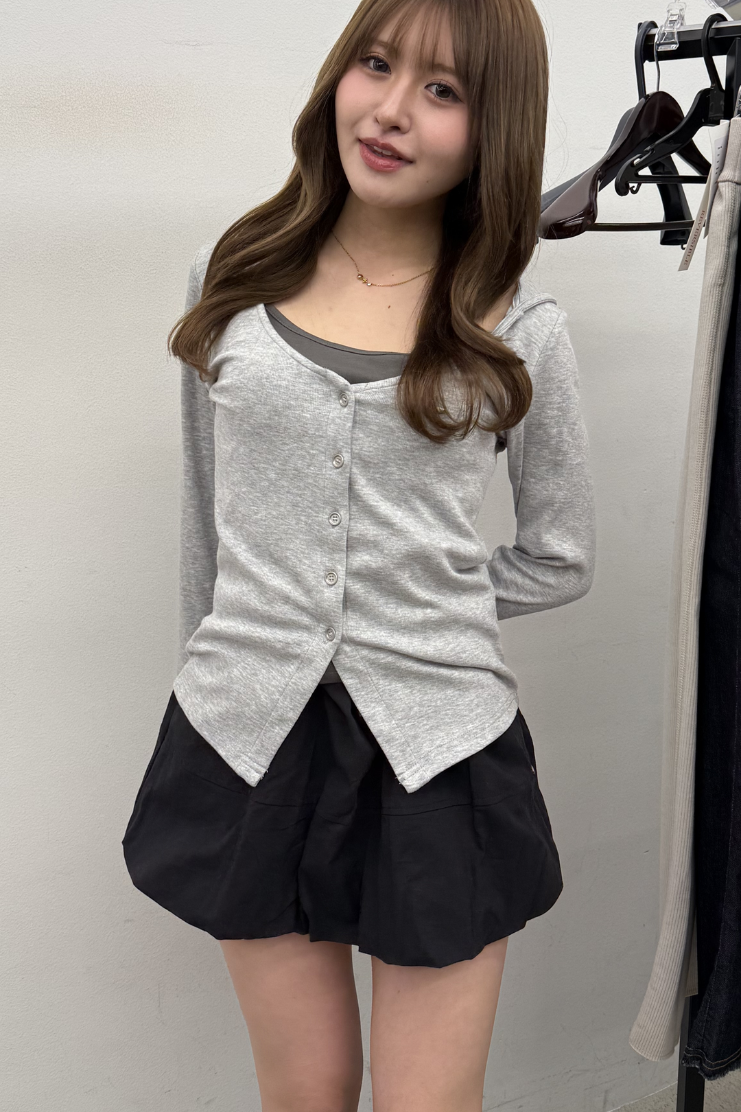 配色レイヤードボタントップス