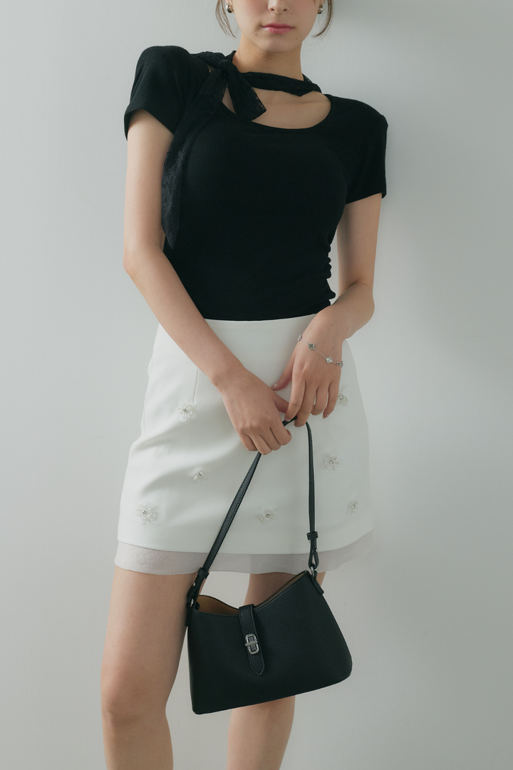 タイ付バックレースTシャツ