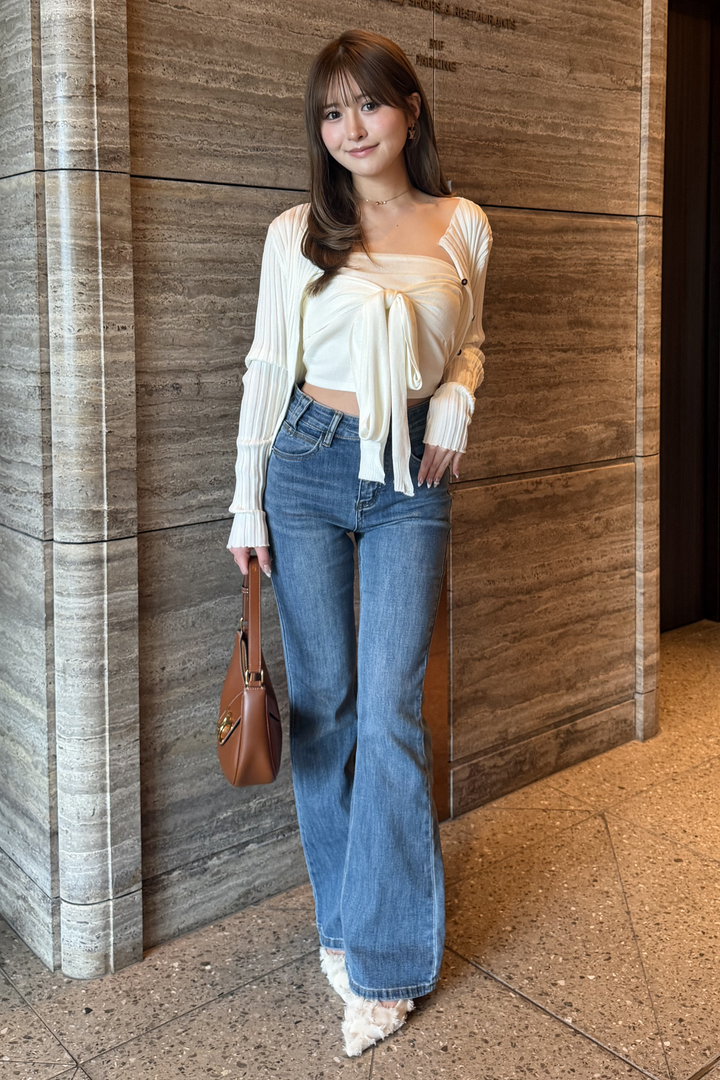 2-Way Ribbed Knit & Waist-Tie Bustier Set
