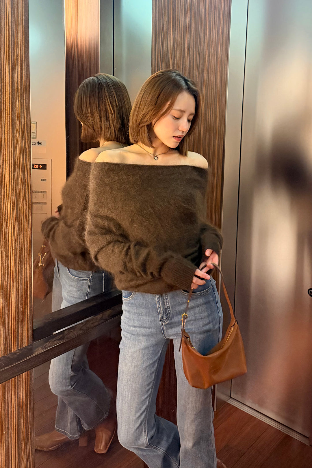 Wool Shaggy Off-Shoulder Knit