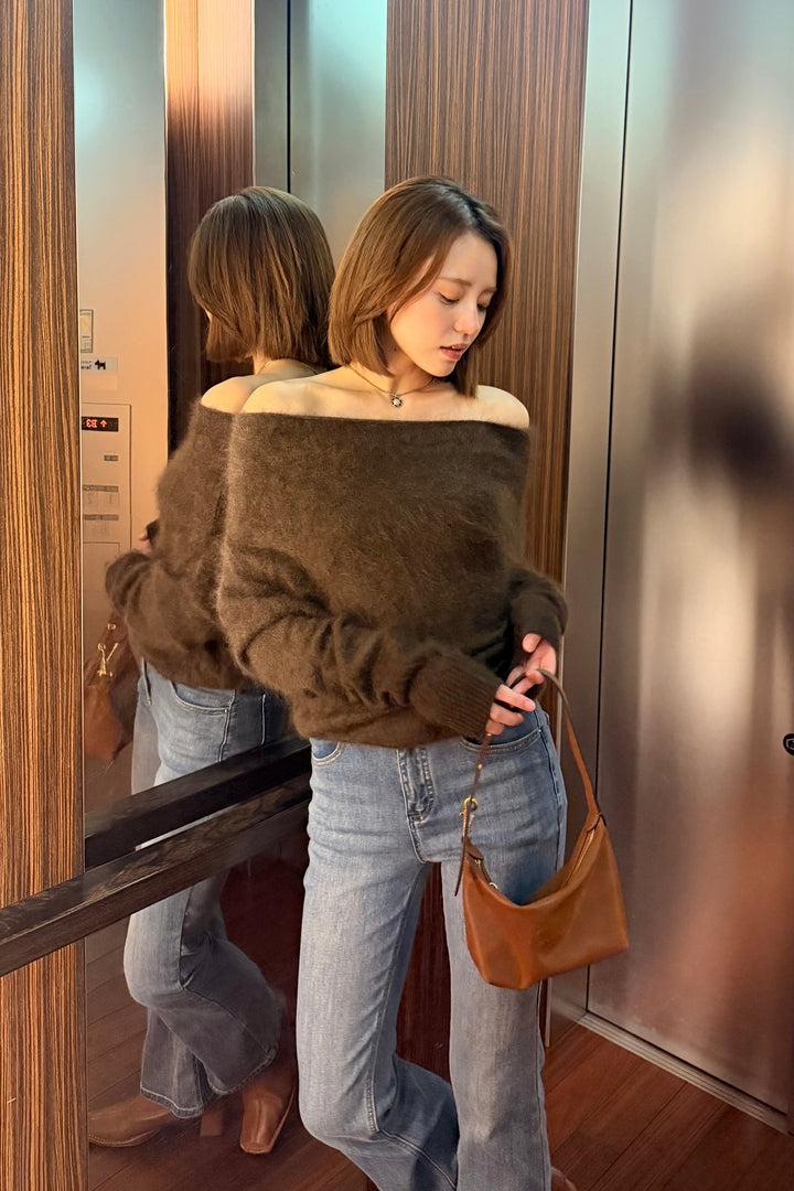 Wool Shaggy Off-Shoulder Knit