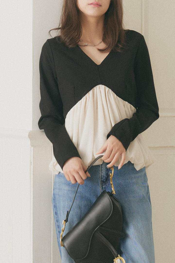 Vネックペプラムフレアトップス