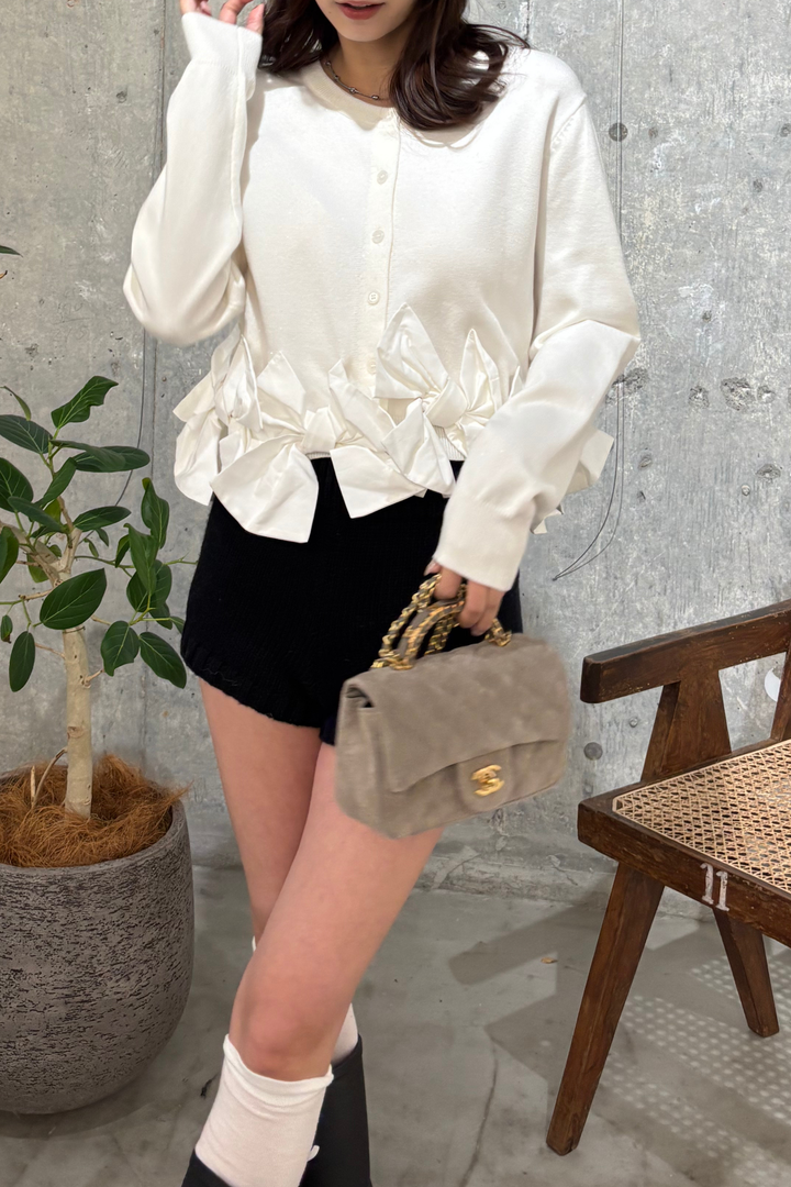 リボンラメショートカーデ