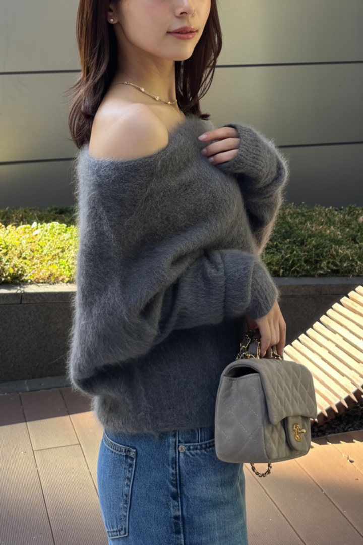 ウールシャギーオフショルニット