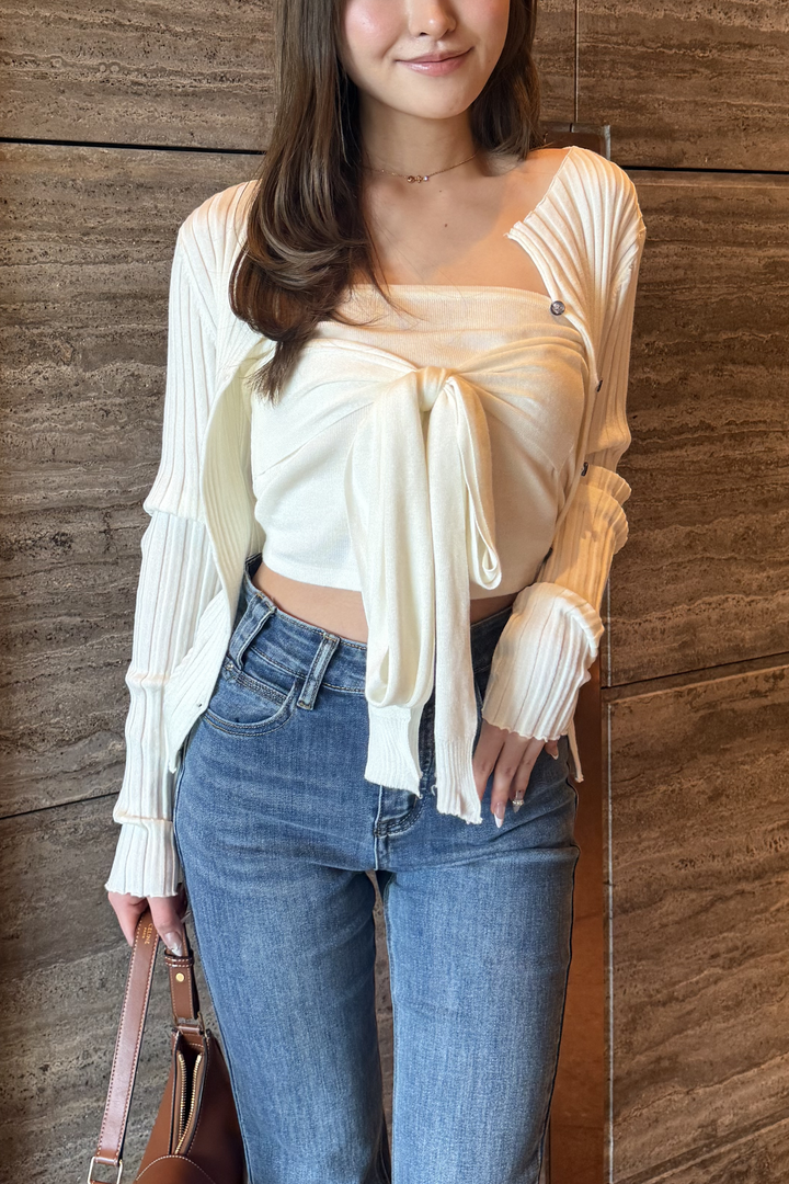 2-Way Ribbed Knit & Waist-Tie Bustier Set