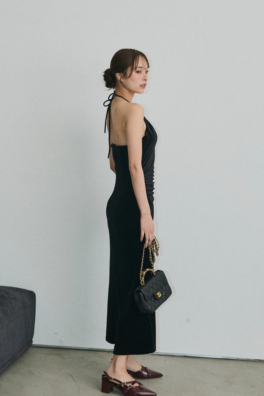 ホルターネックベロアワンピース