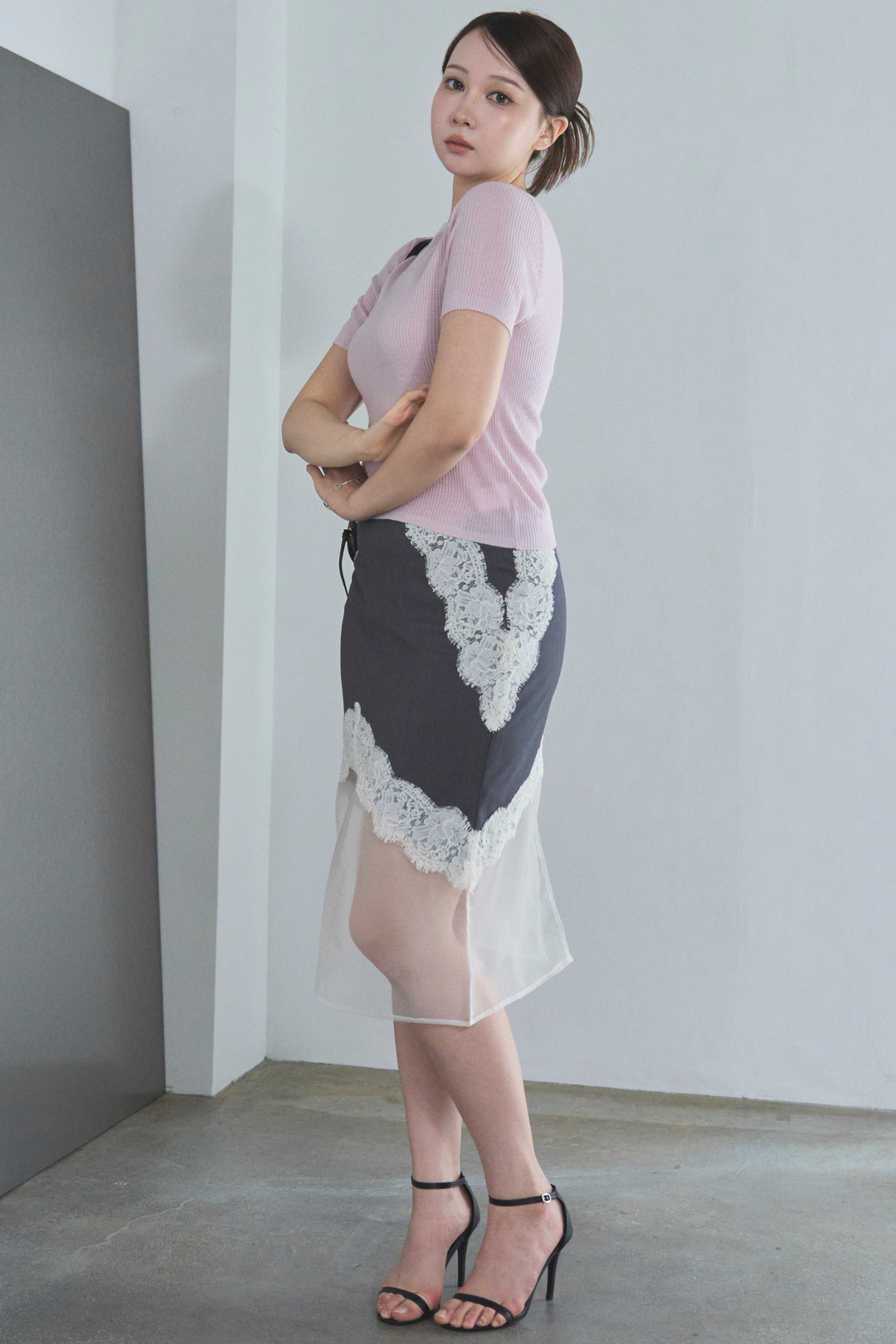 ラインワッフルニット