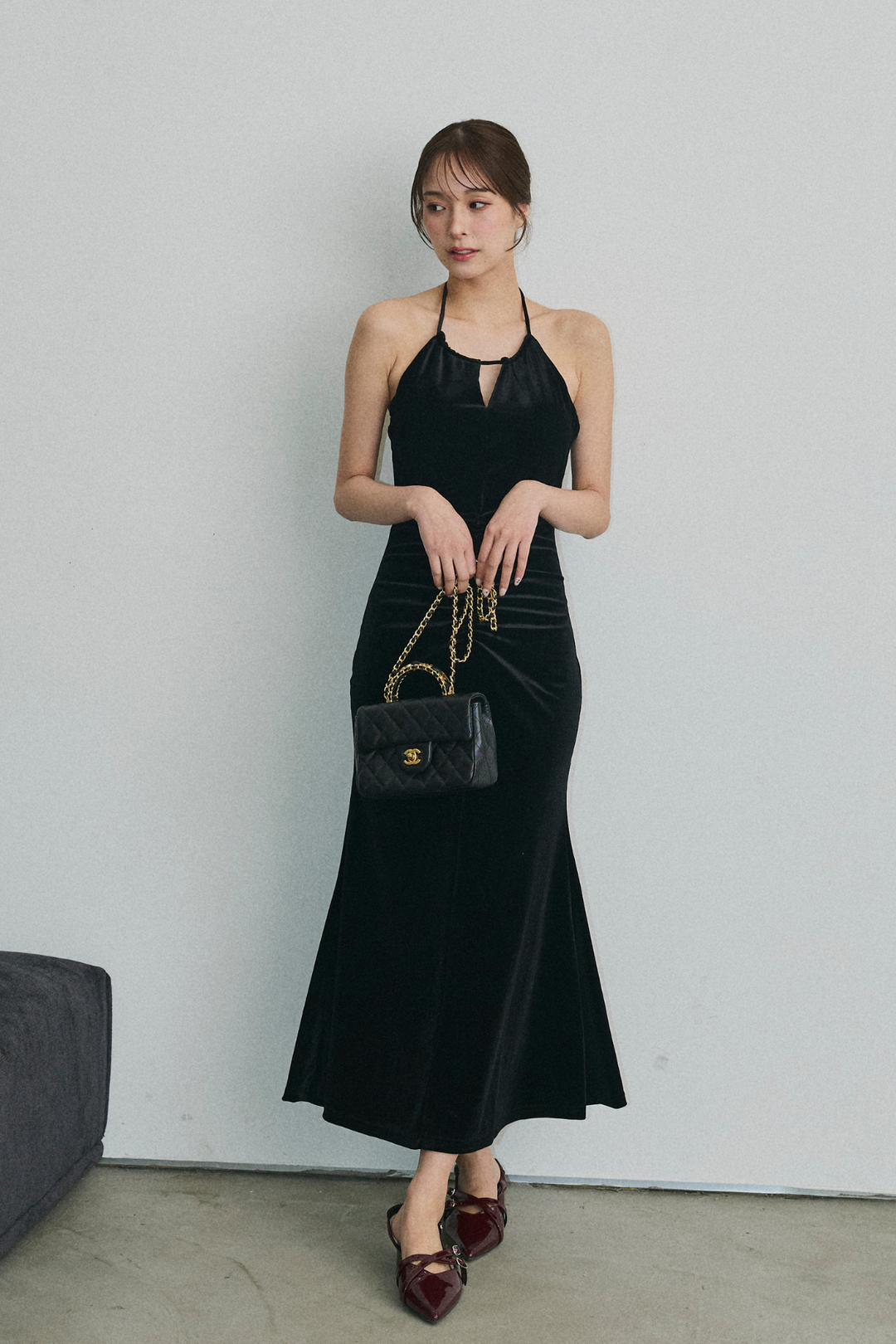 ホルターネックベロアワンピース