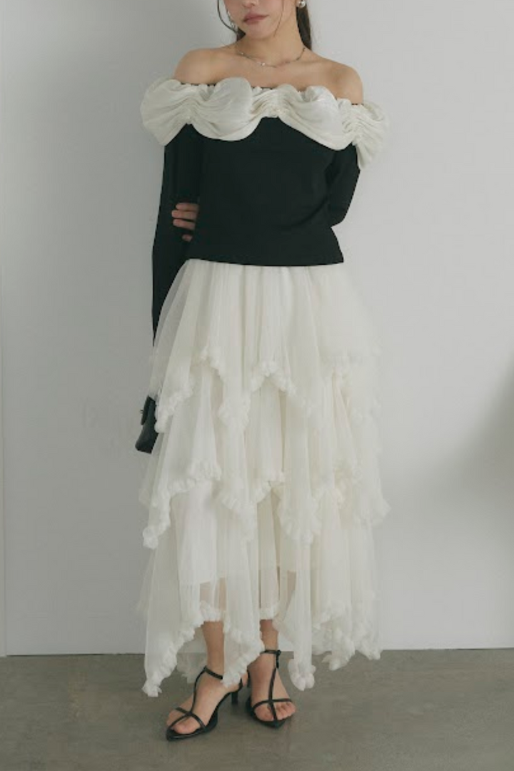 ウェーブフリルオフショルダートップス