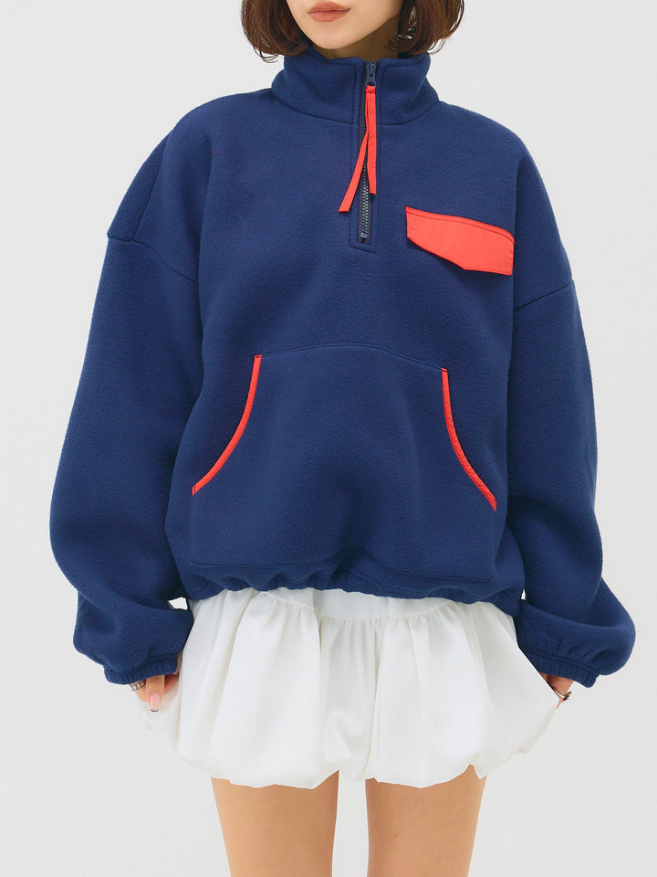 配色フリースオーバーサイズトップス/NAVY