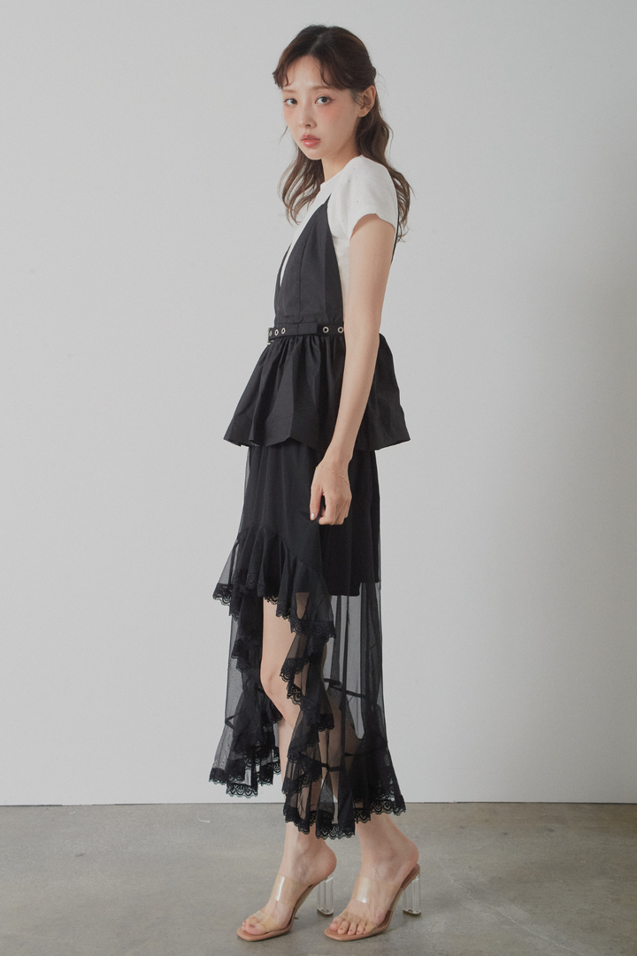 アシンメトリーシアーフリルスカート