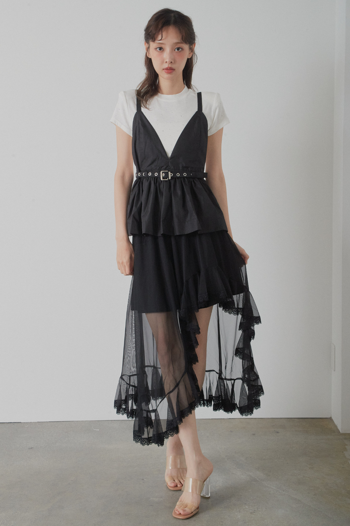アシンメトリーシアーフリルスカート