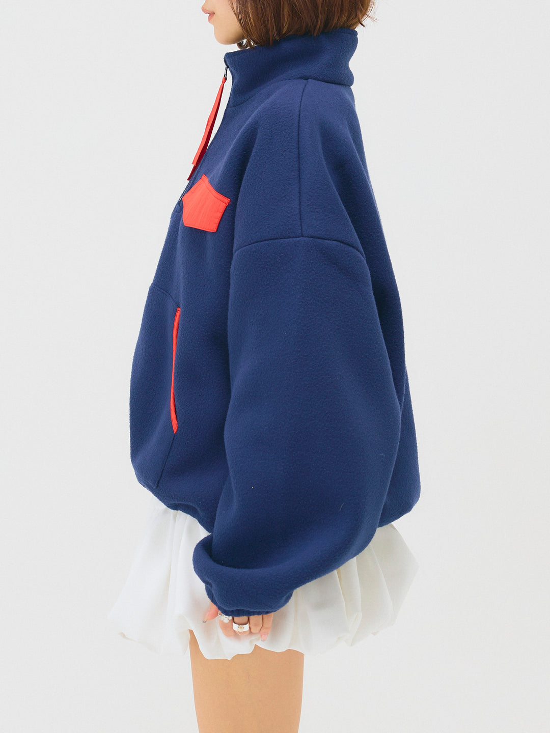 配色フリースオーバーサイズトップス/NAVY