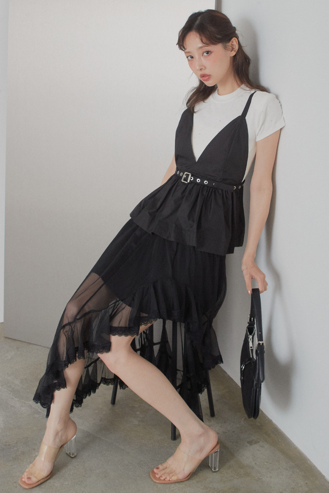 アシンメトリーシアーフリルスカート