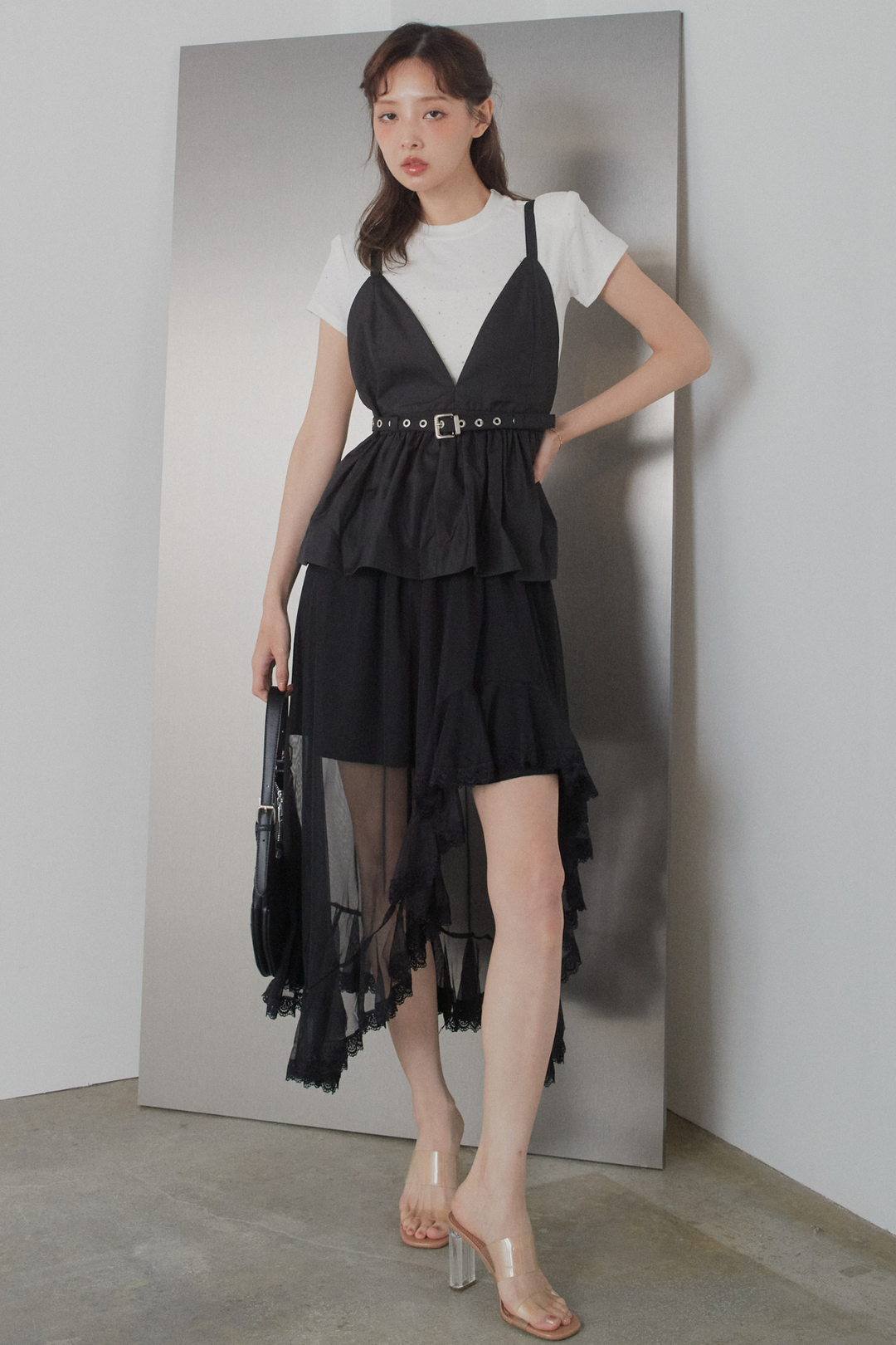 アシンメトリーシアーフリルスカート