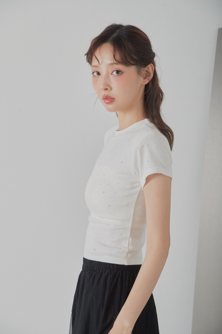 ストーン付コンパクトTシャツ
