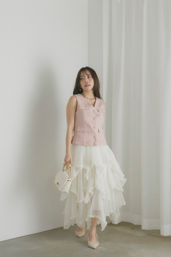 カラーツイードVネックジレ