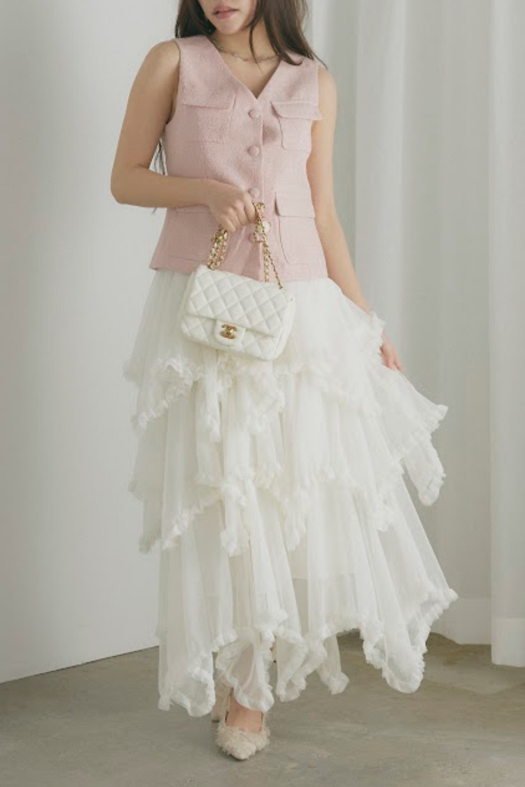 カラーツイードVネックジレ