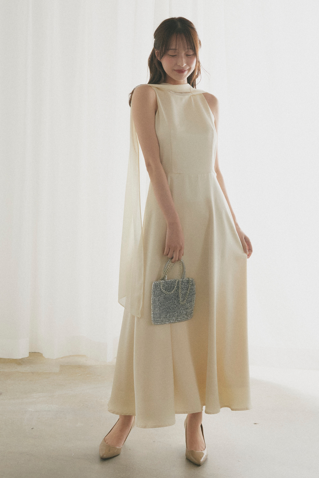 6WAYシフォンケープサテンロングドレス