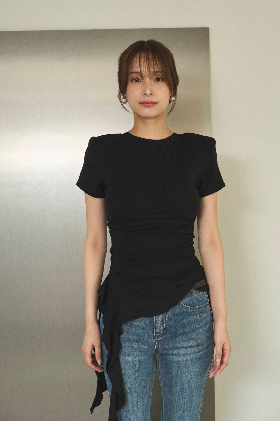 アシンメトリードレープTシャツ