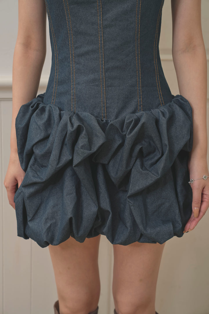 バルーンデニムミニワンピース
