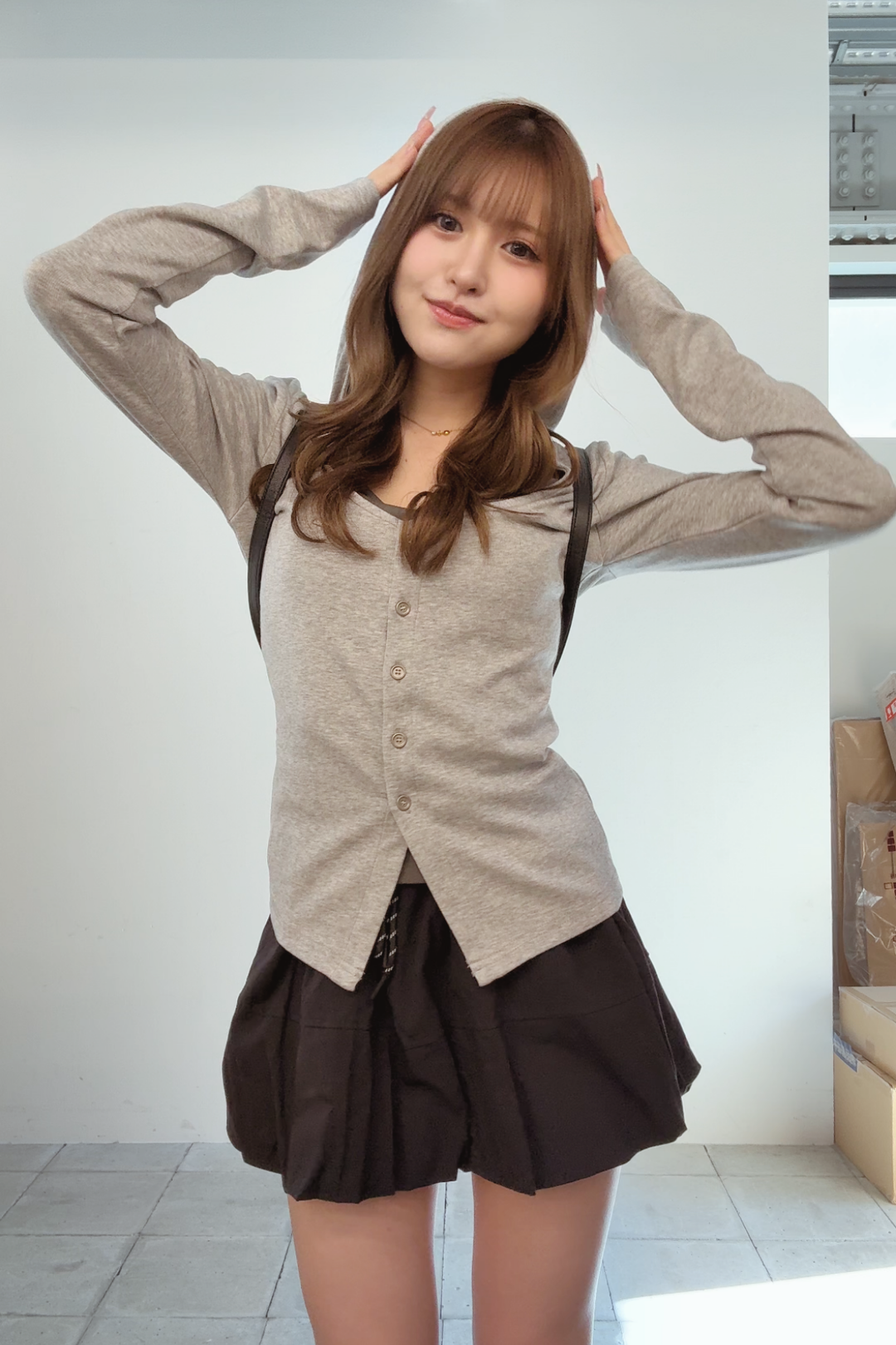 配色レイヤードボタントップス