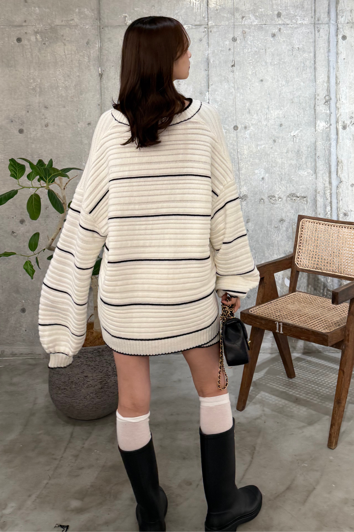 ボーダーVネックセットアップ