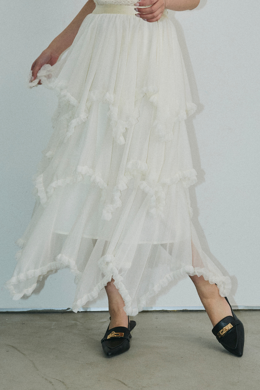 チュールティアードロングスカート